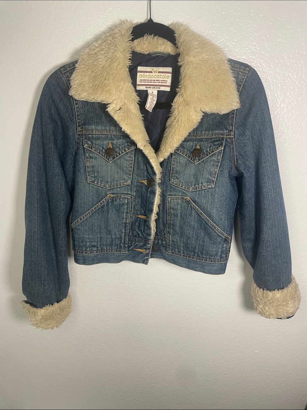 Vintage Aeropostale denim jean jacket faux fur lined woman’s S